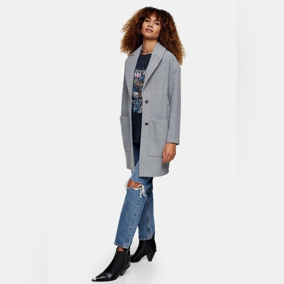 ☃️🍁TOPSHOP Black Long Winter Coat Double Breasted Menswear - Picture 7 of 16